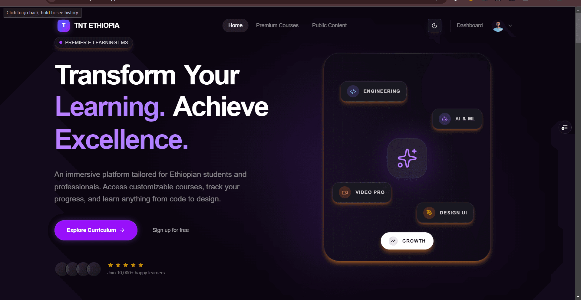 TNT Ethiopia e-learning platform interface